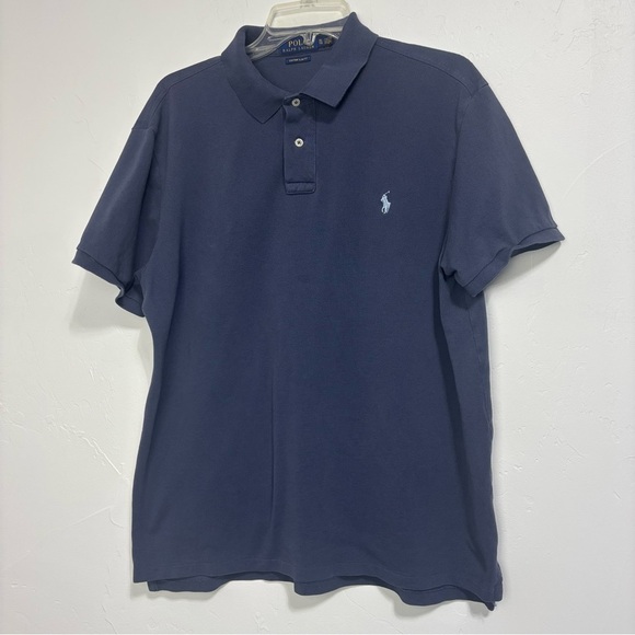 Polo Ralph Lauren Navy Blue Men's Polo Short Sleeve Shirt XL Custom Slim Fit - Picture 1 of 10